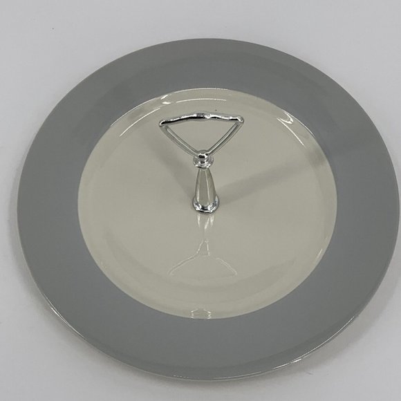 Rouned Handled Serving Plate 9303 Vintage White Gray China 10” Silver Tidbit - Picture 5 of 7